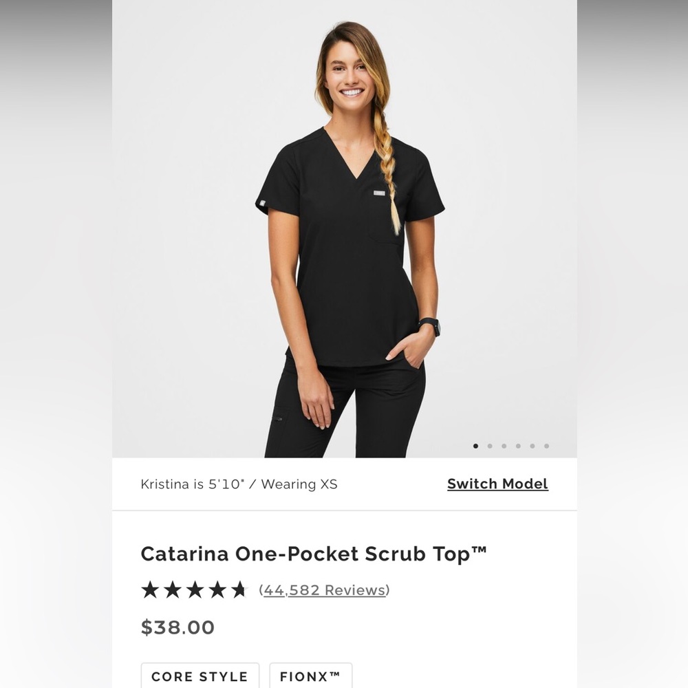 Medium Figs Catarina One-Pocket Scrub Top- Black